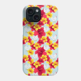 Hawaiian Flower Chickens on Light Blue Phone Case