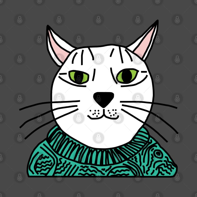 Portrait of Aqua Sweater Cat by ellenhenryart