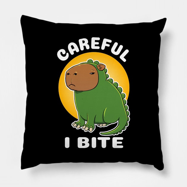 Careful I bite Capybara Dinosaur Costume Pillow by capydays