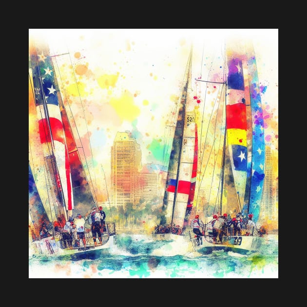 Abstract looking illustration of a sailboat race in stormy looking weather, and high seas. by WelshDesigns