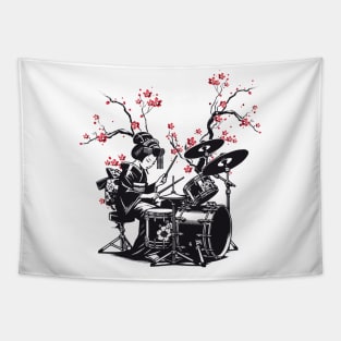 Drumming Japanese Geisha Tapestry