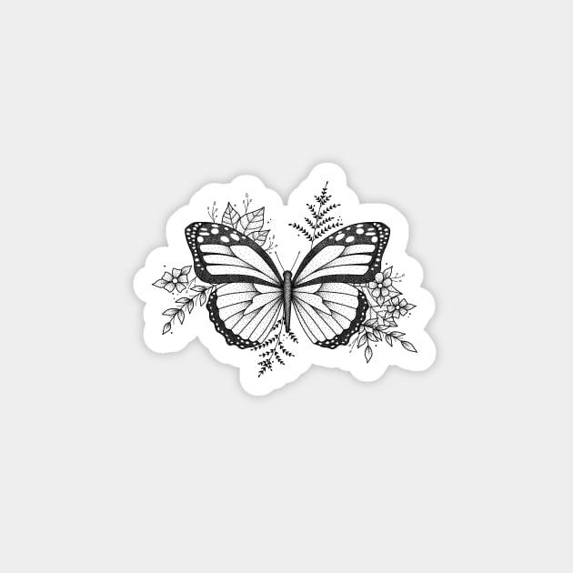 Dotwork Floral Monarch Butterfly Magnet by typelab