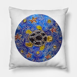 blue and gold turtle Pillow