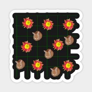 Daisies and bunny rabbits on a grid - cute baby ginger bunny rabbit Magnet