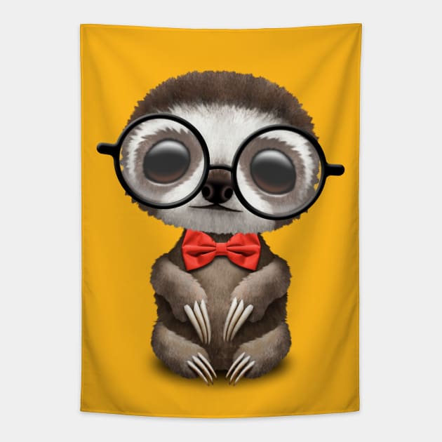 Cute Nerdy Sloth Wearing Glasses and Bow Tie Tapestry by jeffbartels