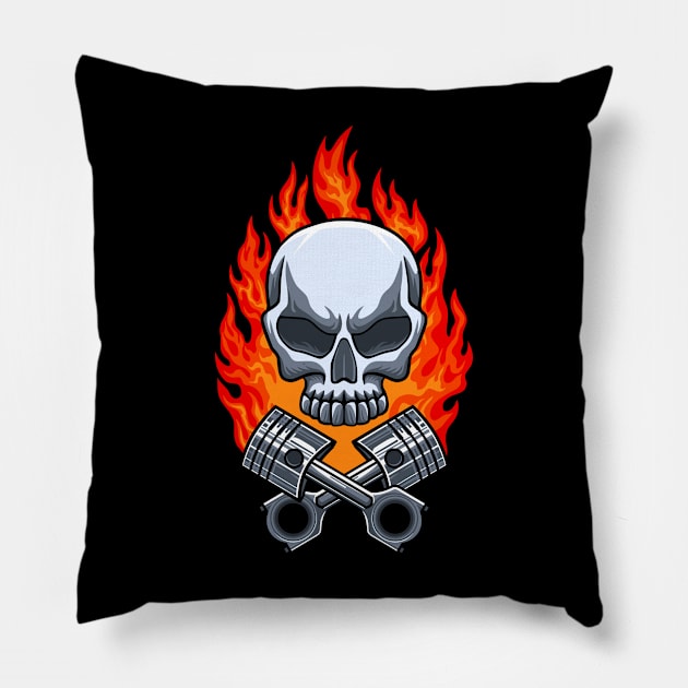 Skull and crossed piston Pillow by Kusumaillustration