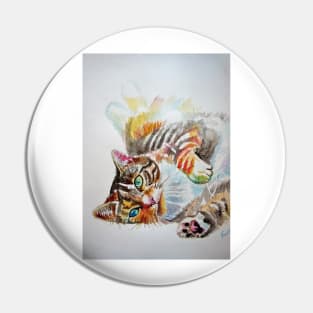 Tabby Cat Watercolor Painting Pin