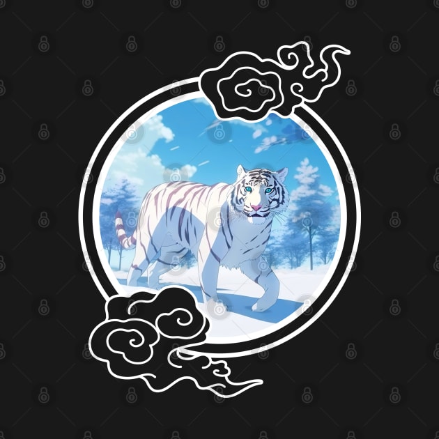 Majestic White Tiger in Snow Landscape - Anime Shirt by KAIGAME Art