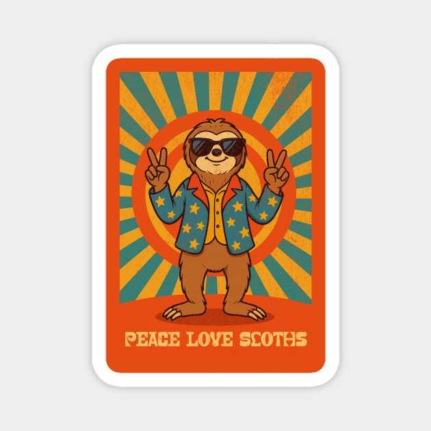 Groovy Peace, Love, and Sloth Vibes – Sloth with Shades and Peace Signs Magnet by DonWillisJrArt