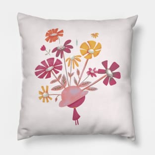 Girl in a Pink Bowler Hat with Flower Blooms Pillow