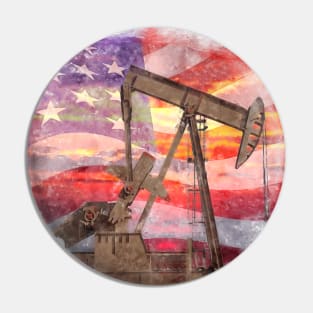 Pumpjack with American Flag pastel drawing Pin