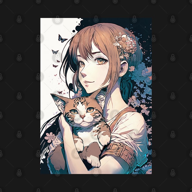 Cute Anime Girl With A Chubby Cat by GothicDesigns