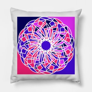 Square geometric ornament with repeated shapes in random bright neon colors Pillow