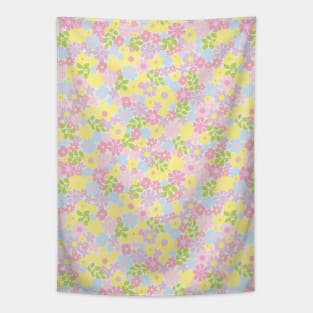 RETRO FLORAL PATTERN 70S GROOVY PASTEL PINK YELLOW GREEN BLUE FLOWER MARKET SCANDINAVIAN MEADOW MIDSOMMAR Tapestry