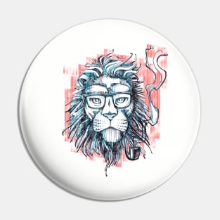 Hipster lion smoking pipe Pin