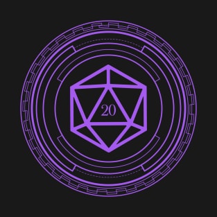 Minimalist Geometric Polyhedral D20 Dice Purple Tabletop Roleplaying RPG Gaming Addict T-Shirt