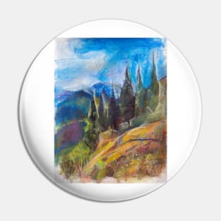 Pastel drawing of an Alpine Pine Forest Pin