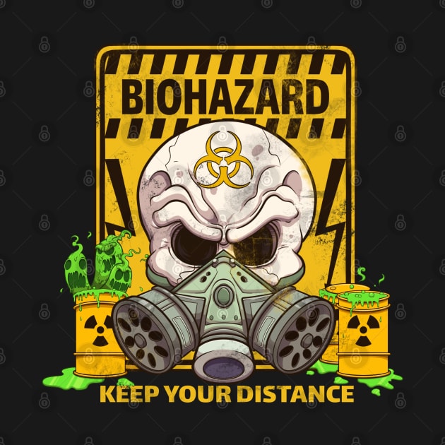 Cartoon Biohazard Skull With Caution Sign by TheMaskedTooner