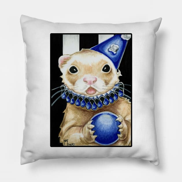 Blue jester Ferret - Black Outlined Version Pillow by Nat Ewert Art