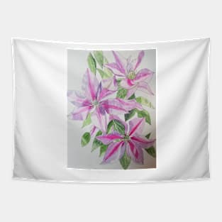 Pink clematis watercolor flowers painting Tapestry