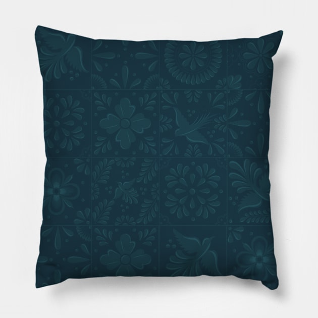 Elegant Blue Talavera Tile Pattern by Akbaly Pillow by Akbaly