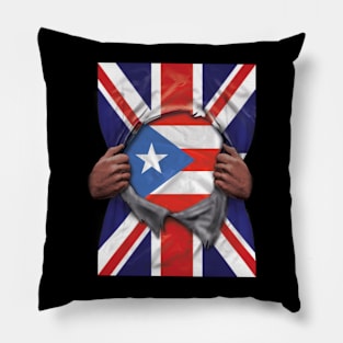 Puerto Rico Flag Great Britain Flag Ripped - Gift for Puerto Rican From Puerto Rico Pillow