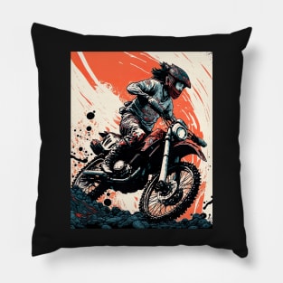 Dirt bike rider with Japanese style red background Pillow
