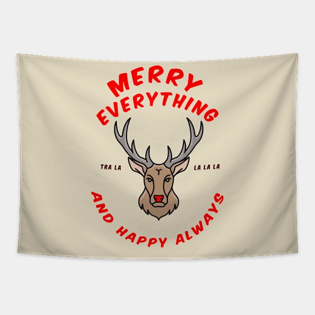 Merry Christmas Red Nosed Reindeer Tapestry by Closeddoor