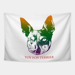 The toy fox terrier head is Violet, Green, Orange Tapestry