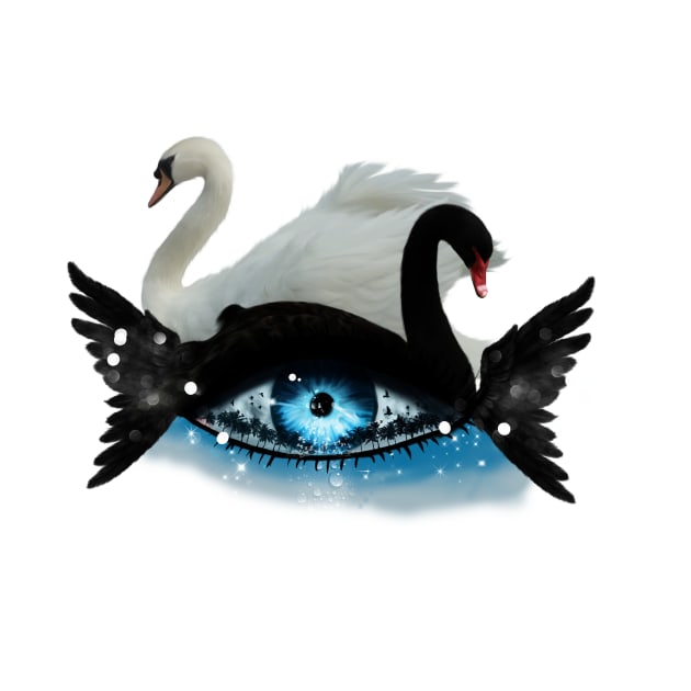 Fantasy eye with swan in black and white by Nicky2342