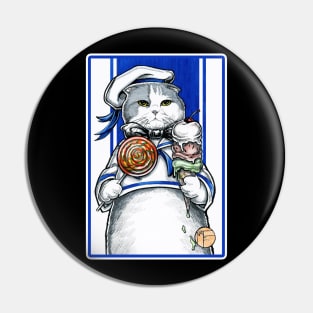 Sailor Cat With Ice Cream - White Outlined Version Pin