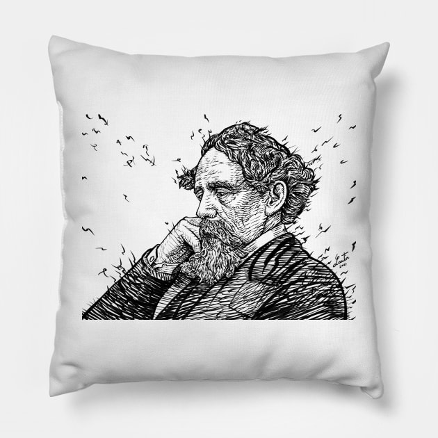CHARLES DICKENS - ink portrait .1 Pillow by lautir