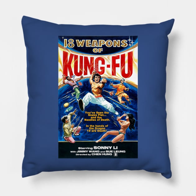 Classic Kung Fu Movie Poster - 18 Weapons Pillow by Starbase79