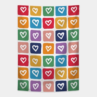 Rainbow Heart Checker Pattern Tapestry