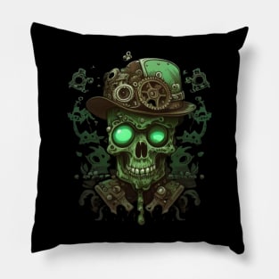 Mechanical skull with hat Pillow