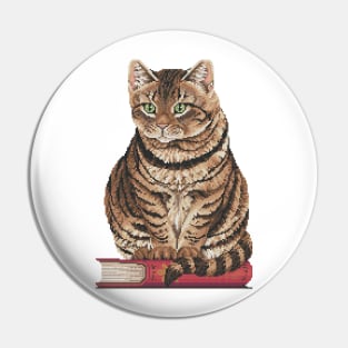 Cat Sitting On A Book Cross Stitch Pin