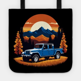 Jeep Gladiator Fall Mountain Scene With Retro Sunset Tote