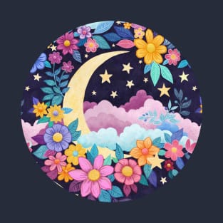 Whimsical Moon Floral T-Shirt