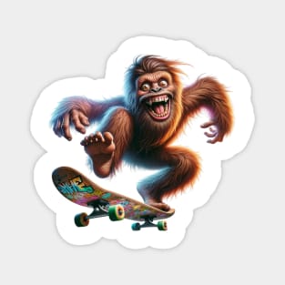 Sasquatch Skateboarding | Bigfoot Skating and Smiling on a Skateboard Magnet