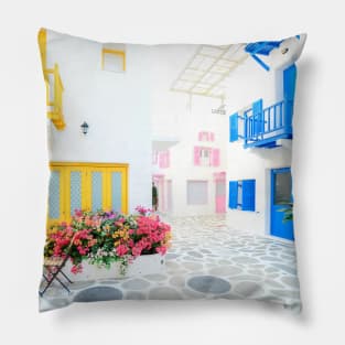 Blinding White Colorful Buildings Pillow