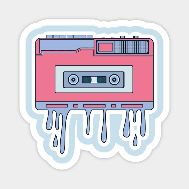 Boombox stereo and Cassette music vector sticker design illustration. Retro icons portable stereo cassette recorder sticker design logo. Magnet by AlviStudio