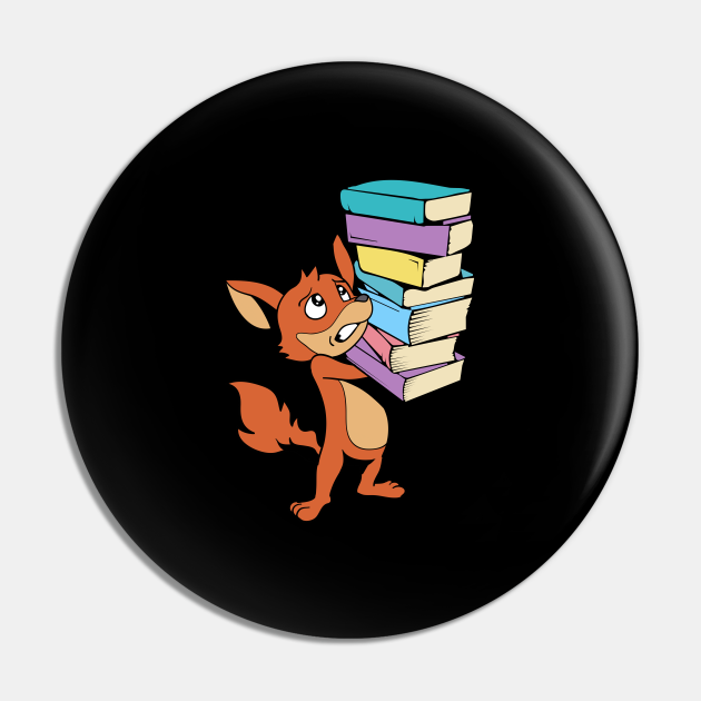 Cartoon fox with pile of books - Bookworm - Fox With Books - Pin | TeePublic Cartoon fox with pile of books - Bookworm - Fox With Books - Pin | TeePublic