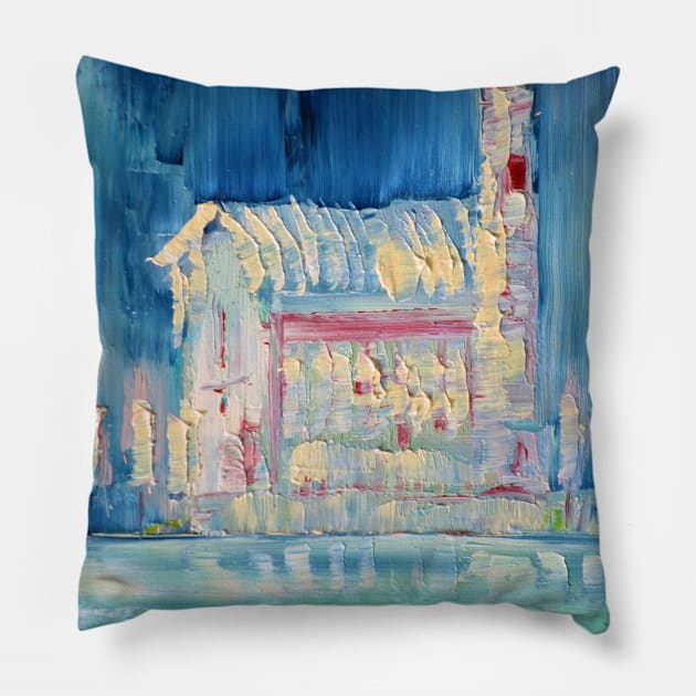 CHURCH UNDER THE RAIN Pillow by lautir