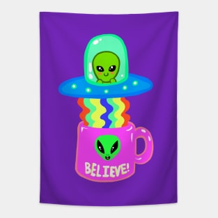 Alien Abducting Cup of Coffee Tapestry