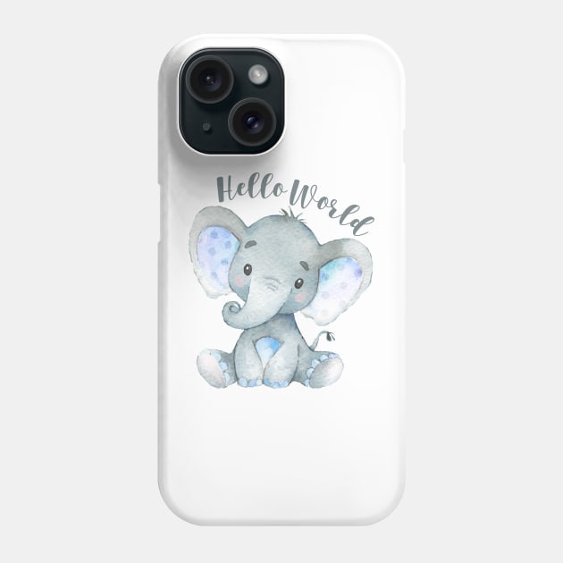 Hello World Baby Elephant Blue Phone Case by AdornMyWall