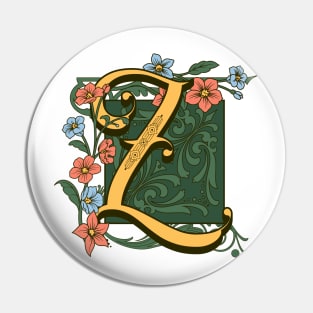 Art Nouveau Letter Z, Ornamental Letter Z, Art Deco Pin