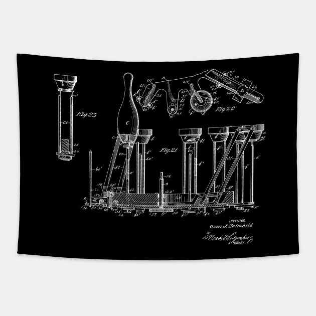 Automatic Bowling Machine Vintage Patent Drawing Tapestry by TheYoungDesigns