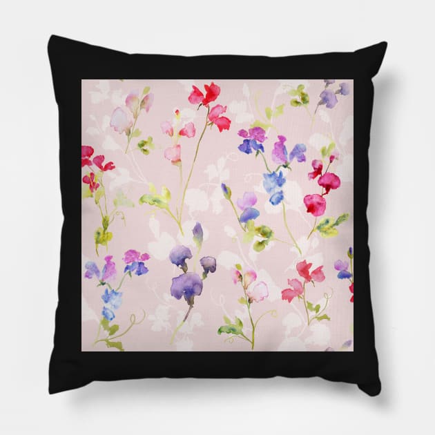 Watercolour sweet peas pink Pillow by RSHarts