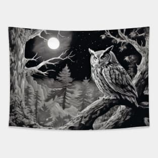 Owl Animal Bird Wild Nature Ink Sketch Style Tapestry