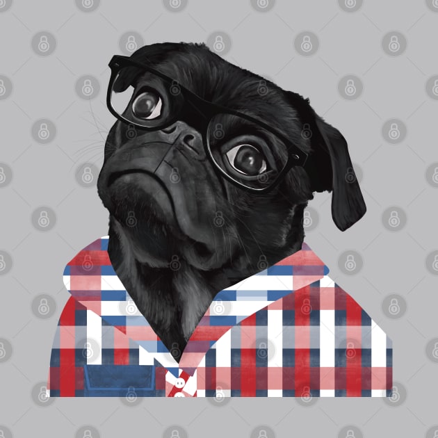 Cute Black Pug With Glasses by Suneldesigns